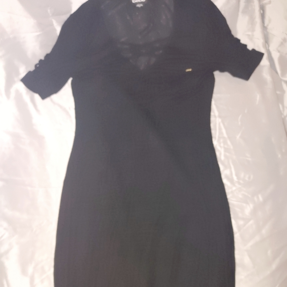 Bebe black ribbed dress with criss cross accents size small